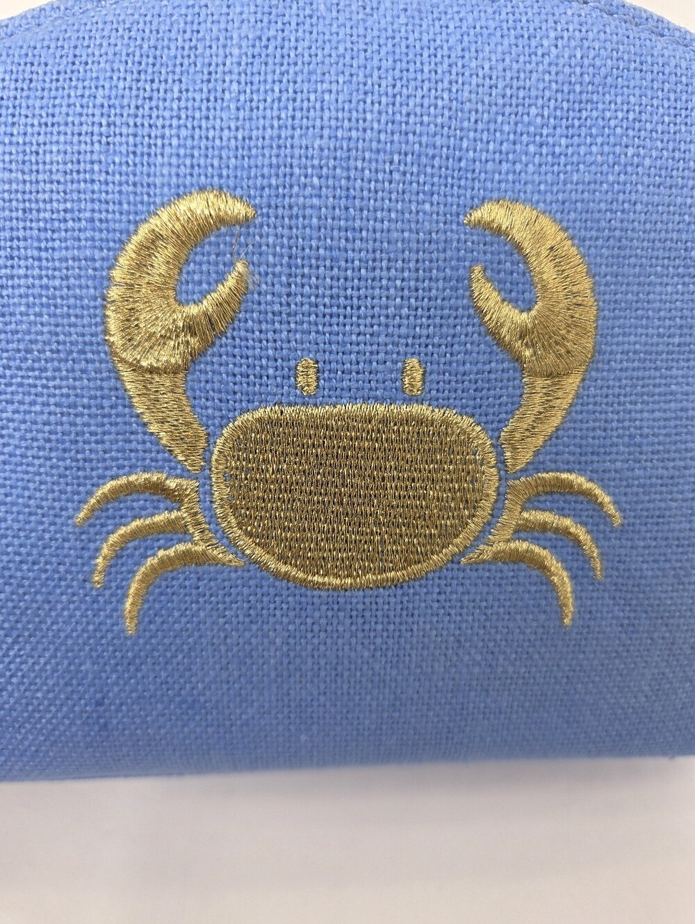 Spartina 449 Small Blue Cosmetic Case Gold Metallic Embroidered Crab NEW - Picture 3 of 7